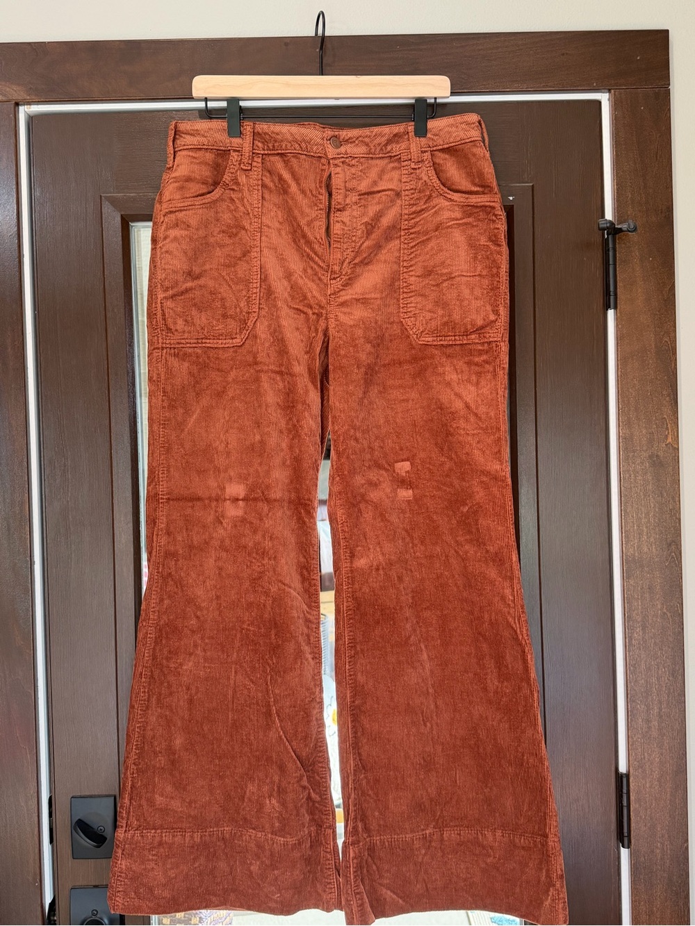 32 Pilcro Women’s Brown Corduroy Wide-Leg Pants Pockets Button Zip Solid Cotton